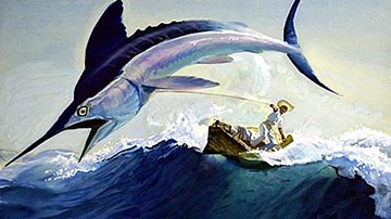 Hình ảnh con cá kiếm được thể hiện như thế nào trong đoạn trích Ông già và biển cả của O - nít Hê - minh - uê