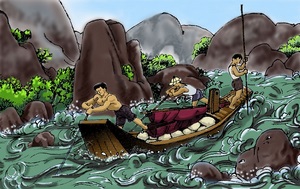 Dựa vào bài Vượt thác (trích Quê nội của Võ Quảng) hãy viết một đoạn văn tả dượng Hương Thư đưa thuyền vượt qua thác dữ