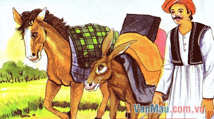 Dọc đường, lừa mang nặng, mệt quá, liền khẩn khoản xin với ngựa Dọc đường, lừa mang nặng, mệt quá, liền khẩn khoản xin với ngựa