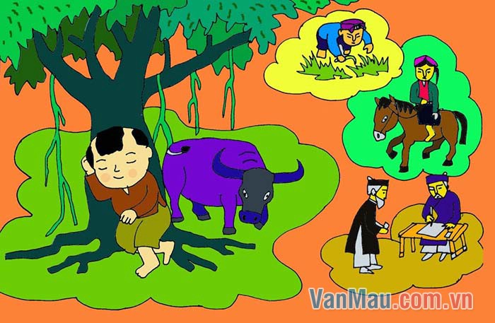 Ngày ngày Cuội lại ngồi dưới gốc cây quý, nhìn về thôn xóm quê hương mình